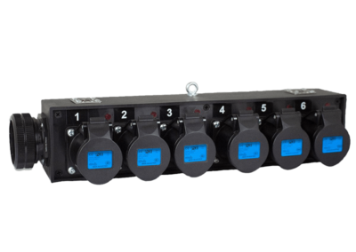 Socapex Break Out Adaptor Box with 6 x 16A Black Sockets